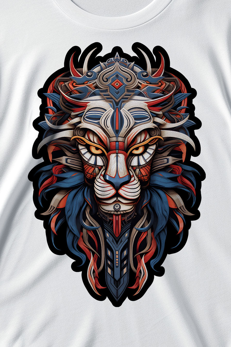 design of a Lion head on a white graphic t-shirt