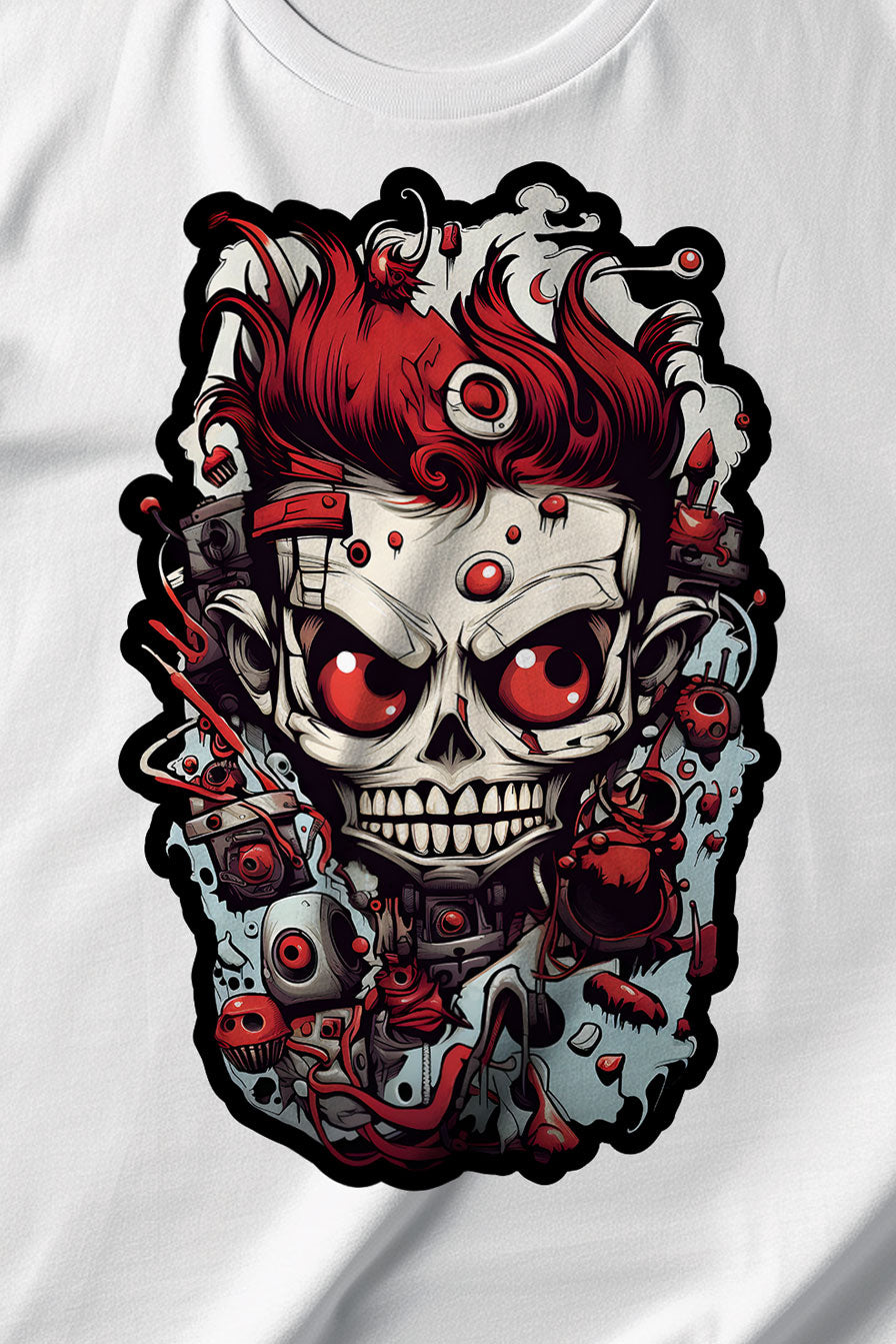 design of a skull on a white graphic t-shirt