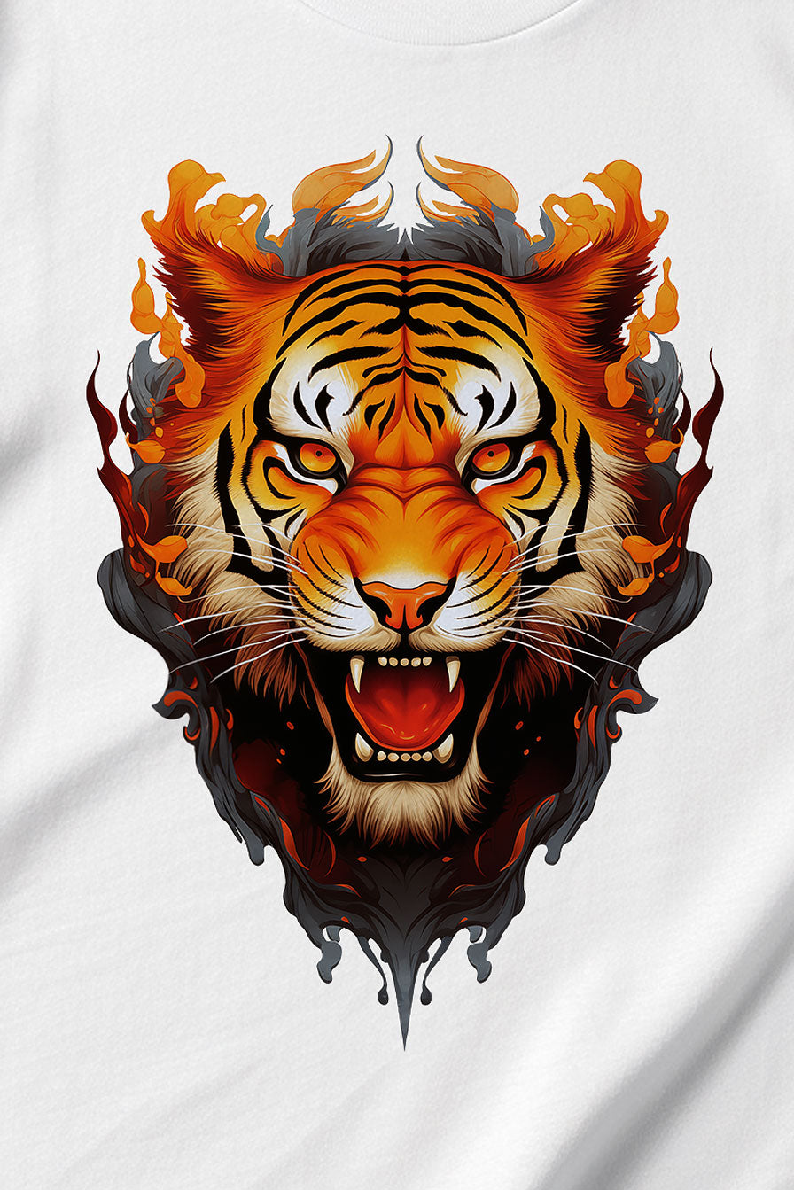 design of a Tiger on a white graphic t-shirt